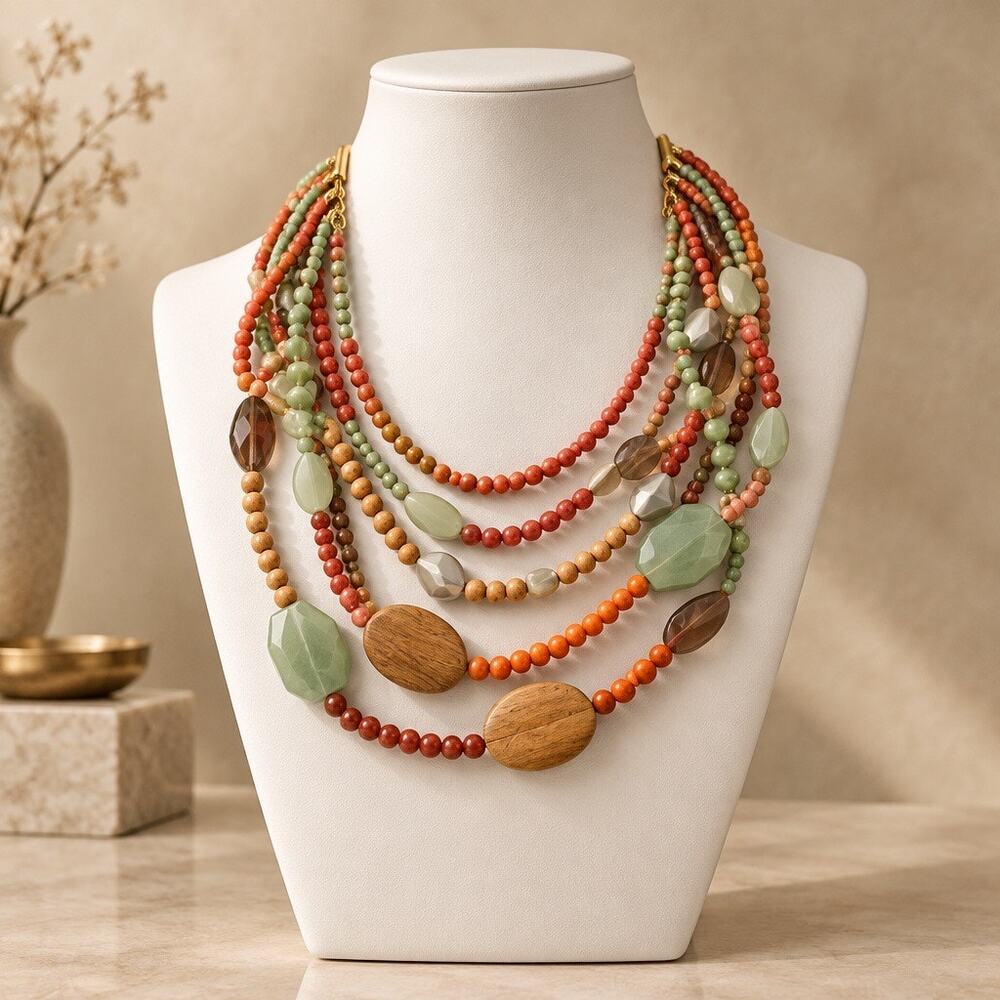 Vintage New Premier Designs Multi-Strand  Beaded Necklace -